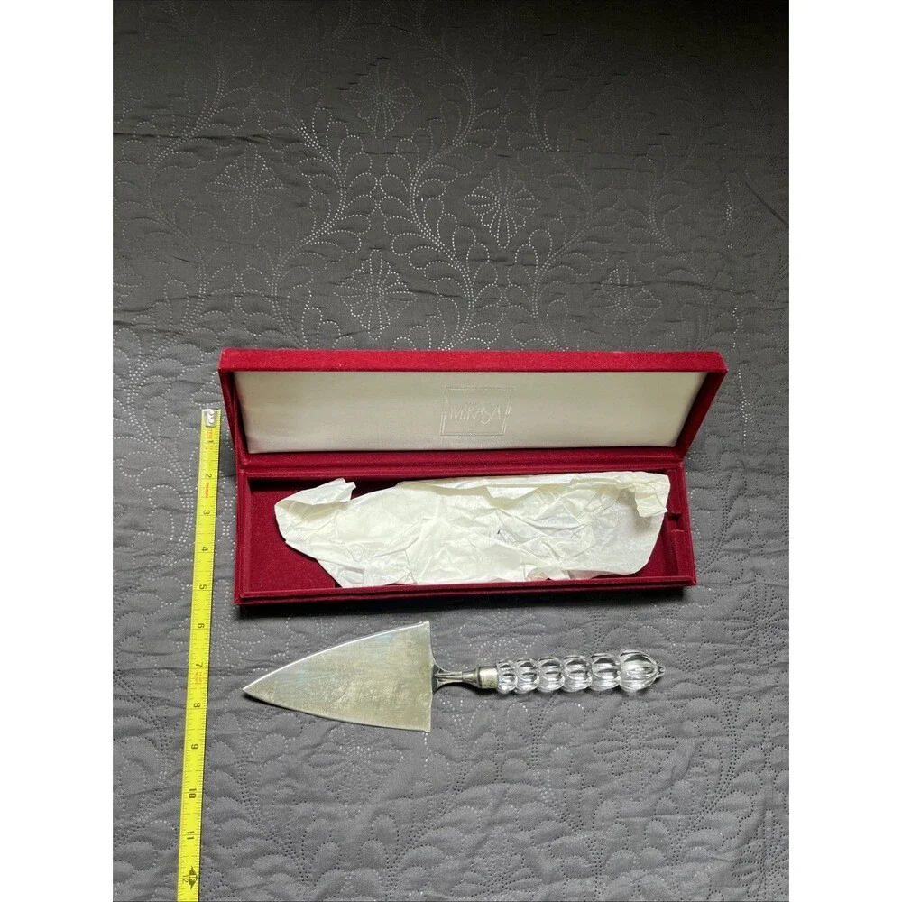 Vintage Mikasa Cake Server Crystal Silver Plate Red Velvet Box Serverware Home